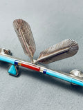 Important Vintage Native American Navajo Jimmie King Jr Turquoise Sterling Silver Inlay Pin