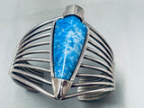 Important Carl Quintana Vintage Native American Navajo Lapis Sterling Silver Bracelet Old-Nativo Arts