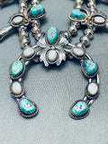 Womens Vintage Native American Navajo Turquoise Sterling Silver Squash Blossom Necklace-Nativo Arts