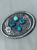Exceptional Vintage Native American Navajo Swirl Morenci Turquoise Sterling Silver Buckle-Nativo Arts