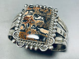Tigers Fur Vintage Native American Navajo Sterling Silver Petrified Wood Bracelet-Nativo Arts