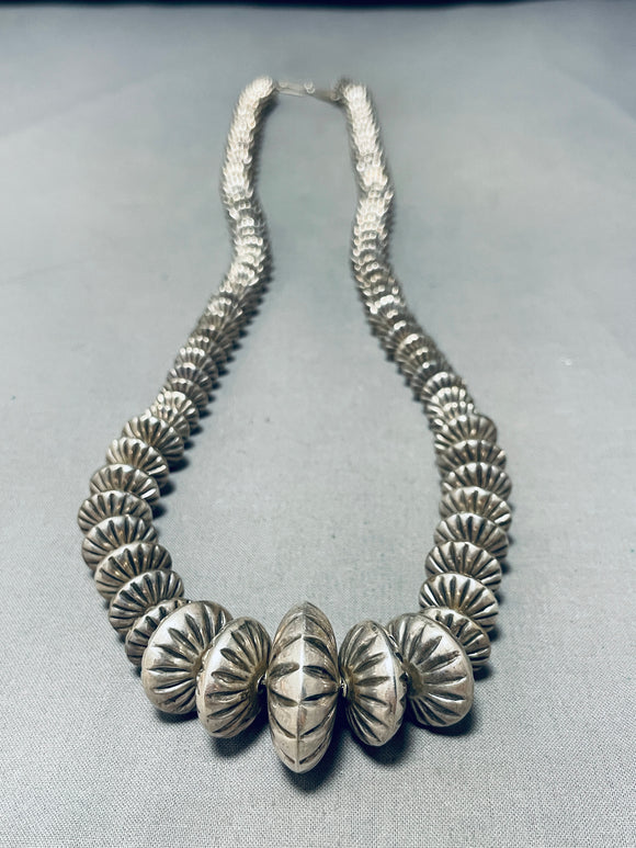 One Of The Finest Vintage Native American Navajo Sterling Silver Bead Necklace We Have Collected-Nativo Arts