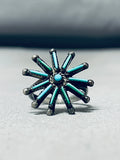 Sun Ray Turquoise Early 1900's Vintage Native American Zuni Sterling Silver Ring Old-Nativo Arts