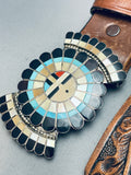 One Of The Finest Vintage Native American Zuni Turquoise Inlay Sterling Silver Buckle Belt-Nativo Arts