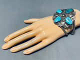 Big Museum Vintage Native American Navajo Turquoise Sterling Silver Leaf Bracelet Cuff-Nativo Arts