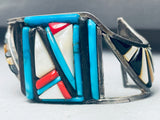 One Of The Coolest Vintage Native American Zuni Turquoise Inlay Sterling Silver Bracelet-Nativo Arts