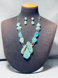 Dropdead Fab Vintage Native American Navajo Turquoise Chunk Sterling Silver Necklace-Nativo Arts