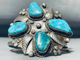 Big Museum Vintage Native American Navajo Turquoise Sterling Silver Leaf Bracelet Cuff-Nativo Arts