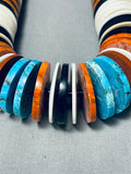 222 Grams Vintage Santo Domingo Turquoise Disc Sterling Silver Necklace