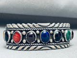 Sample Of Stones Vintage Native American Navajo Sterling Silver Bracelet Cuff-Nativo Arts