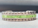 Intricate Vintage Navajo Gaspeite Inlay Sterling Silver Bracelet-Nativo Arts