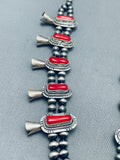 Gorgy Native American Navajo Chunky Coral Sterling Silver Squash Blossom Necklace-Nativo Arts