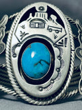 Master Detail Vintage Native American Navajo Turquoise Hogan Sterling Silver Bracelet-Nativo Arts