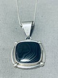 Unique Vintage Native American Navajo Black Swirl Agate Sterling Silver Necklace-Nativo Arts