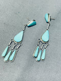 Stunning Vintage Native American Zuni Handcarved Blue Gem Turquoise Sterling Silver Earrings-Nativo Arts