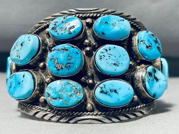 Distinctive Vintage Native American Navajo Morenci Turquoise Sterling Silver Bracelet Signed-Nativo Arts