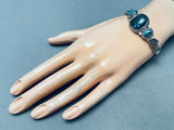 Important Lander Blue Turquoise Vintage Native American Navajo Sterling Silver Bracelet-Nativo Arts