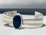 Native American Amazing Vintage Navajo Onyx Sterling Silver Gold Bracelet Cuff-Nativo Arts