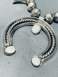 Fab Vintage Native American Navajo Sterling Silver Pearl Squash Blossom Necklace-Nativo Arts