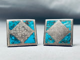 Early 1900s Vintage Native American Navajo Turquoise Sterling Silver Cufflinks-Nativo Arts