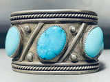 Slanted Huge Turquosie Vintage Native American Navajo Sterling Silver Bracelet-Nativo Arts