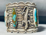 Colossal Native American Navajo 3 Royston Turquoise 4 Sterling Silver Gekkos Bracelet-Nativo Arts