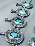 347 Grams Vintage Native American Navajo Turquoise Sterling Silver Squash Blossom Necklace-Nativo Arts
