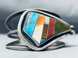 One Of The Most Unique Vintage Native American Navajo Inlay Turquoise Sterling Silver Bracelet