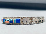 Incredibly Intricate Vintage Navajo Bear Inlay Sterling Silver Bracelet-Nativo Arts