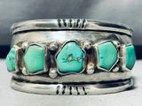 Heavy And Sturdy!! Vintage Native American Navajo Green Turquoise Sterling Silver Bracelet-Nativo Arts