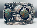 One Of The Best Vintage Native American Navajo Spiderweb Turquoise Sterling Silver Leaf Bracelet