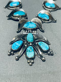 One Of The Best Vintage Native American Navajo Turquoise Sterling Silver Leaf Necklace Old-Nativo Arts