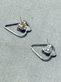 Valentines Vintage Native American Zuni Blue Gem Turquoise Sterling Silver Heart Earrings-Nativo Arts