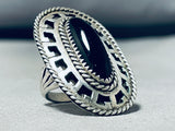 Sleek Vintage Native American Navajo Black Onyx Sterling Silver Gigantic Ring-Nativo Arts