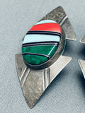 The Best Vintage Native American Navajo Malachite Inlay Sterling Silver Earrings-Nativo Arts
