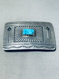 Willie Yazzie Sr. Vintage Native American Navajo Old Kingman Turquoise Sterling Silver Buckle-Nativo Arts