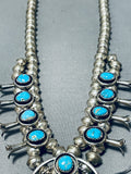 Gasp! Vintage Native American Navajo Blue Gem Turquoise Sterling Silver Necklace Earring Set-Nativo Arts