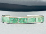 Native American Thicker Vintage Zuni Green Turquoise Inlay Sterling Silver Bracelet-Nativo Arts