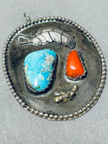 Traditional Vintage Native American Navajo Morenci Turquoise Coral Sterling Silver Pendant-Nativo Arts
