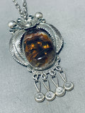 Best Vintage Native American Navajo Fire Agate Sterling Silver Leaf Necklace-Nativo Arts