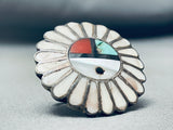 One Of The Best Ever Vintage Native American Zuni Sun Inlay Sterling Silver Turquoise Ring Old-Nativo Arts