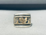 Astonishing Vintage Native American Navajo Signed Sterling Silver & 14k Gold Band Ring-Nativo Arts