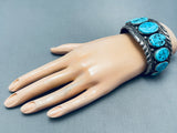 Henry Roanhorse Vintage Native American Navajo Morenci Turquoise Sterling Silver Bracelet-Nativo Arts