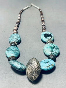 Magnificent Native American Navajo Turquoise And Shell Sterling Silver Necklace-Nativo Arts