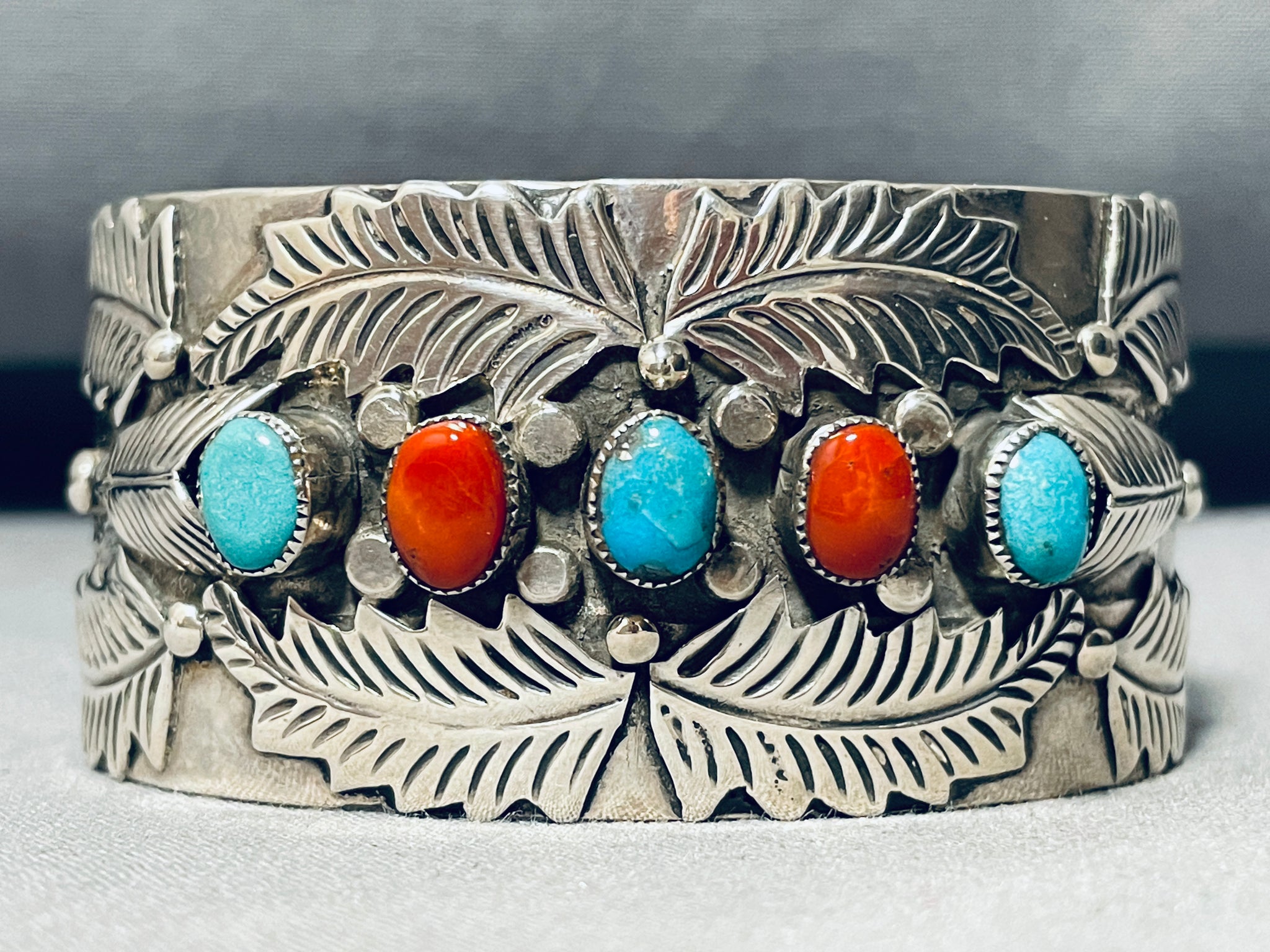 VTG outlets NAVAJO SIGNED STERLING SILVER TURQUOISE CORAL CUFF BRACELET. #1168