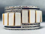 116 Grams 6.5 Inch Wrist Vintage Native American Navajo Pearl Inlay Sterling Silver Bracelet-Nativo Arts