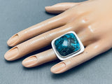 Dramatic Vintage Native American Navajo Godber Turquoise Sterling Silver Ring-Nativo Arts