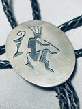 Dancing Kokopelli Vintage Navajo Sterling Silver Overlay Bolo Tie-Nativo Arts