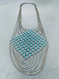 One Of The Most Intricate Vintage Native American Navajo Turquoise Sterling Silver Necklace-Nativo Arts