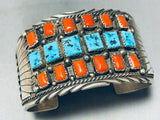One Of The Best Ever Vintage Native American Navajo Square Turquoise Sterling Silver Bracelet-Nativo Arts